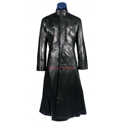 Matrix Neo Black Long Leather Trench Coat